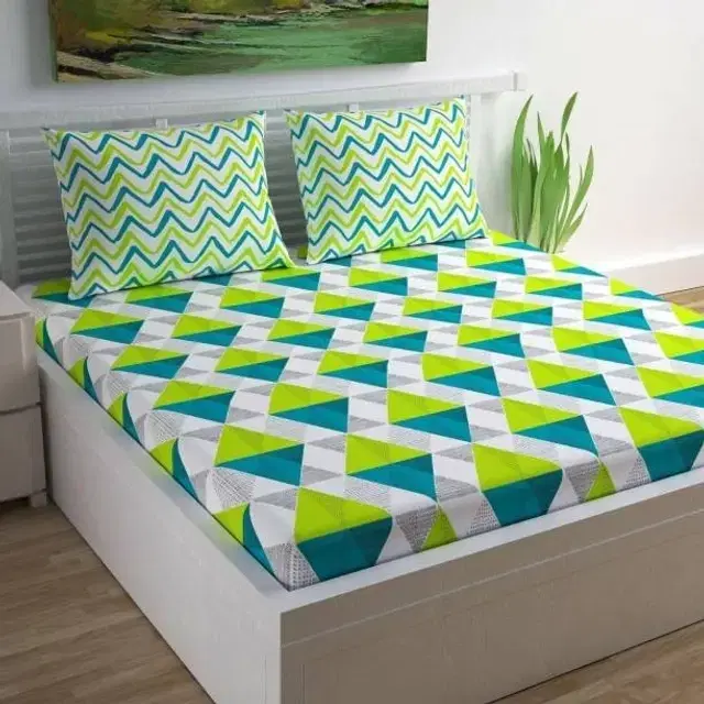 Polycotton 88x88 Inch Bedsheet with 2 Pillow Cover, Green