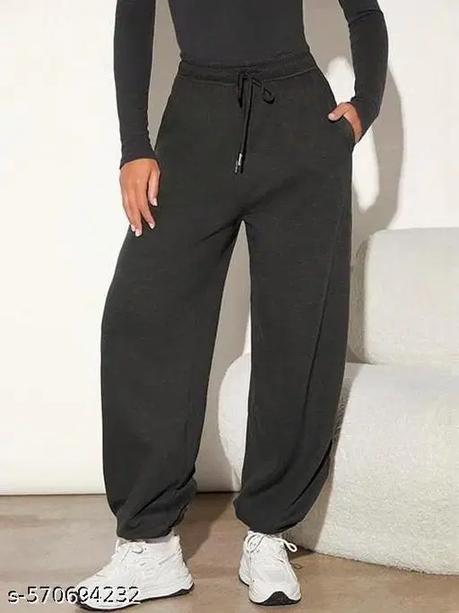 Cotton Blend Solid Trousers for Men, Black (S)