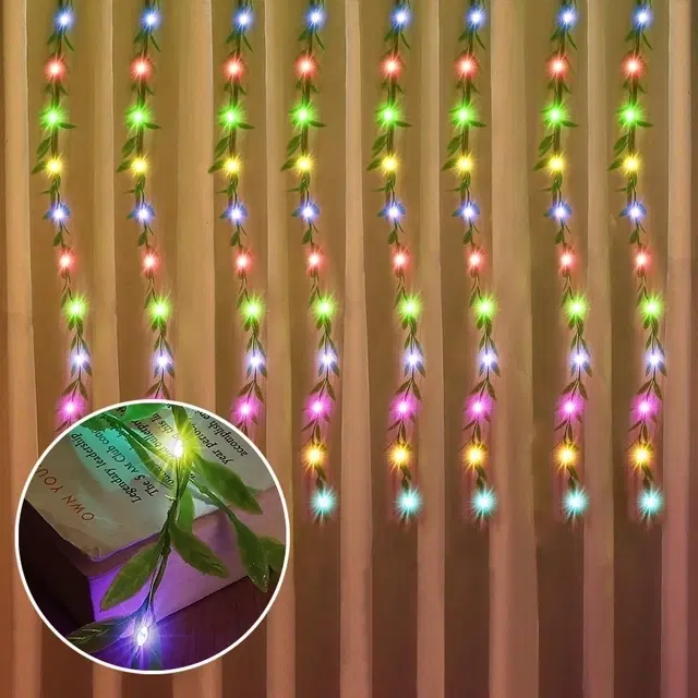 Mprow Artificial Leaf Curtain 180 LEDs Decorative Light, Multicolor