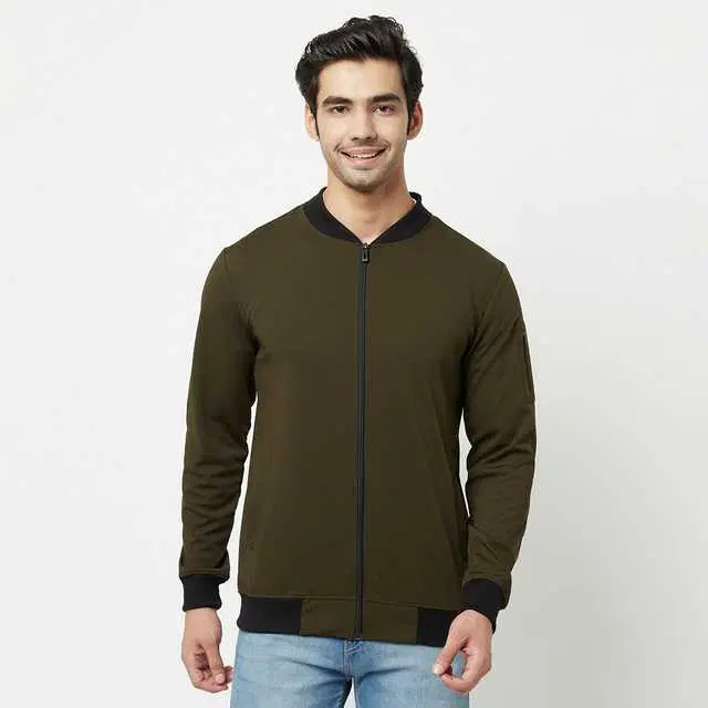 Glito Men Stretchable Regular Fit Gym Wear Jacket (Olive Green, S) (GI-9)
