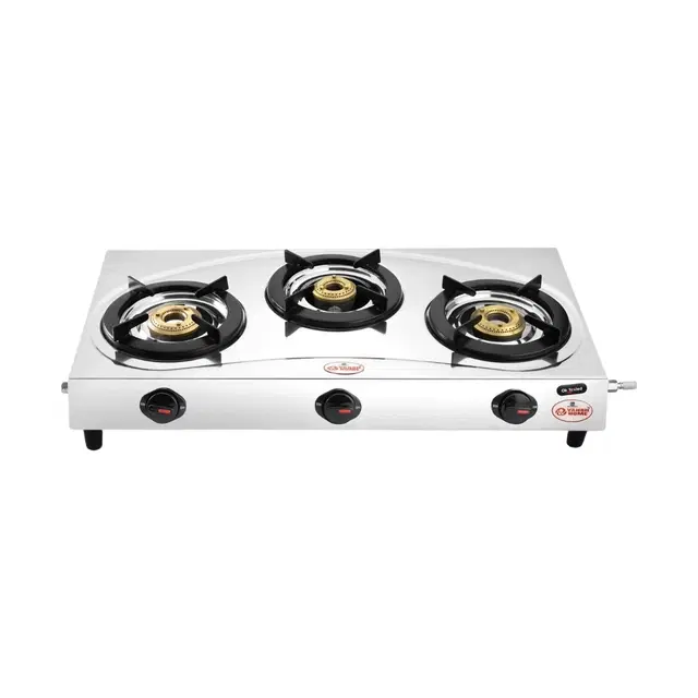 Stainless Steel ISI Certified 3 Burner Gas Stove, Silver