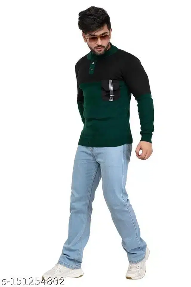 Acrylic Sweater for Men (Green, L)
