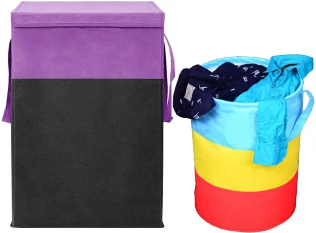 Canvas Laundry Basket,Multicolor,  (Pack Of 2)