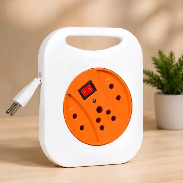 SimpleHome 3+1 Socket Extension Board with 3 Meter Cable, White & Orange