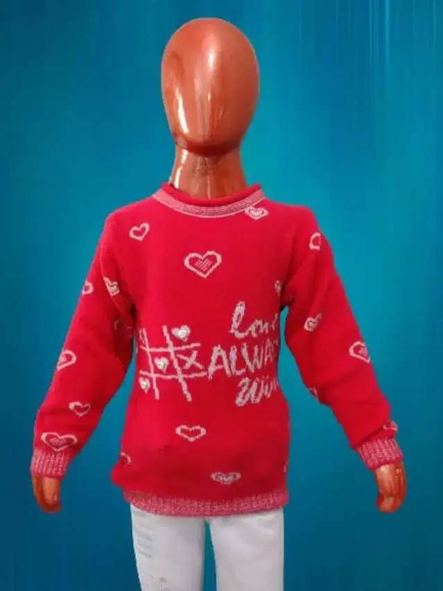 Wool Self Design Sweater for Girls (Red, 5-6 Years)