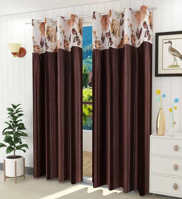 Homefab Polyester Curtains, Coffee, 7 Feet, HF-224