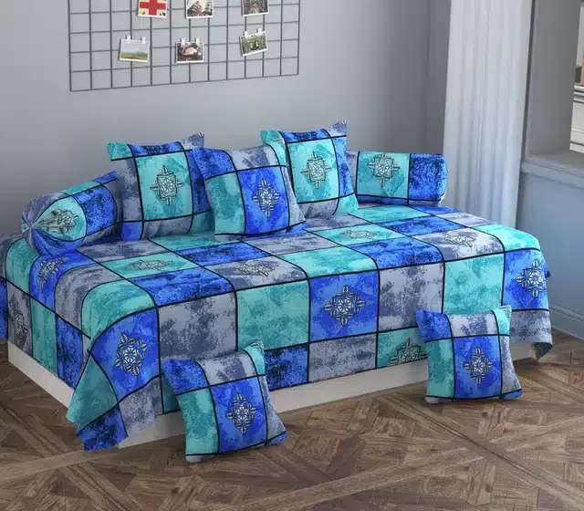 Microfiber Diwan Cover Set, Blue, Pack of 8