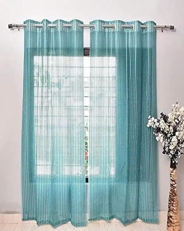 Polyester Solid Door & Window Curtains, Aqua Blue, 7 feet