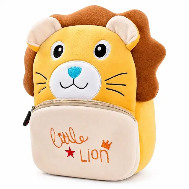 3D Lion Soft Plush School Bag [Yellow/Brown, 15 L]