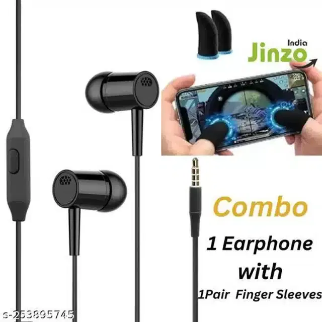 Wired Earphone with Gaming Finger Seelves, Black, Set of 2