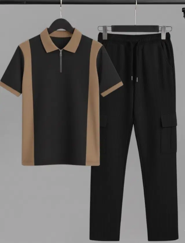 Colorblocked Night Suit For Men  Black , (M)