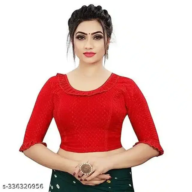 Three-Quarter Sleeves Blouse for Women (Red, 26)