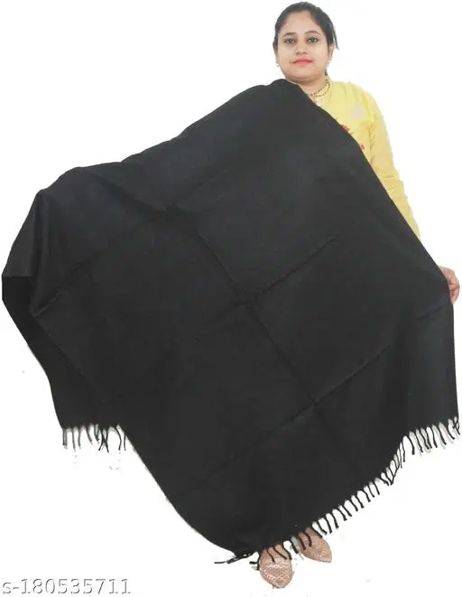 Kavim Black Wool Solid Shawl for Women (Black, Free Size)