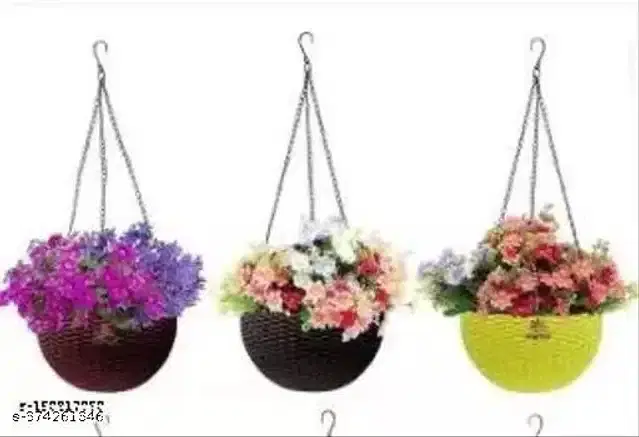 Hanging Flower Pots with Metal Chain, Multicolor, Pack of 3