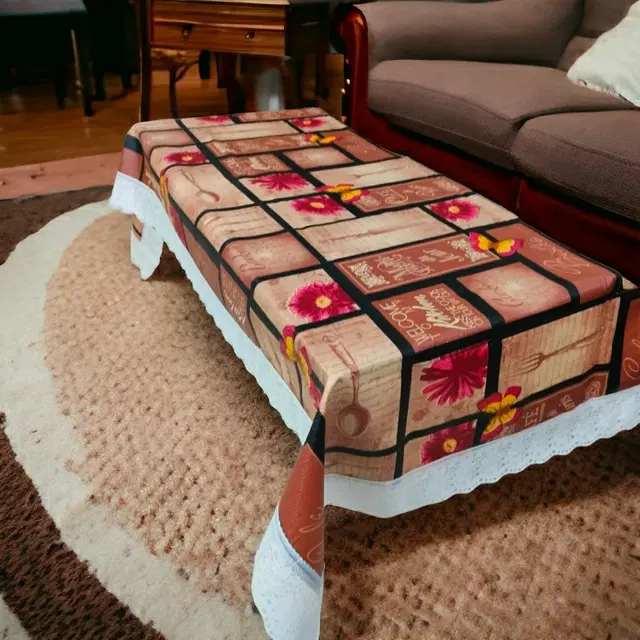 Polyester Embroidered Table Cloth, Brown, 60x90 inches