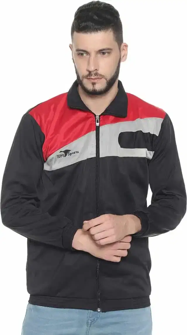 HPS Sports Full Sleeve Solid mens Jacket (Silver, L) (HP0400)