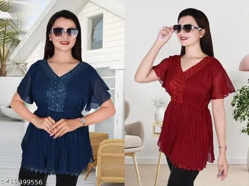 Casual Tops for Women, Pack of 2 (Blue, L)