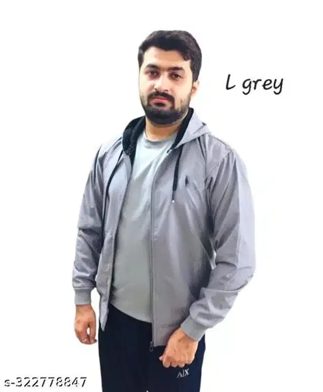 Polyester Full Sleeves Windcheater Jacket for Men (Light Grey, XL)