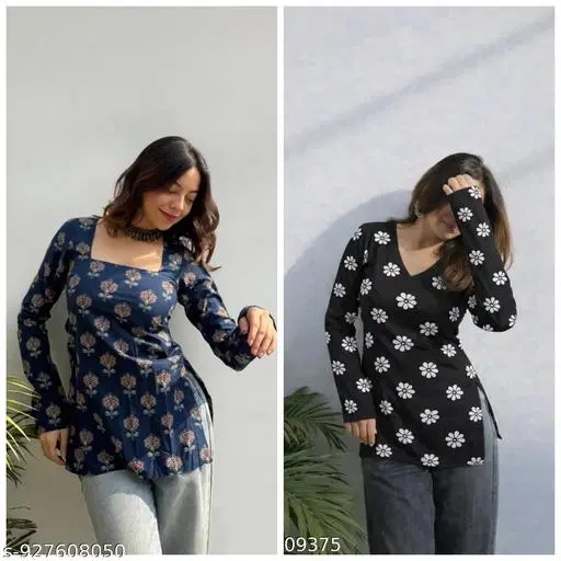 Kurti for Girls, Pack of 2 (Black, XS)