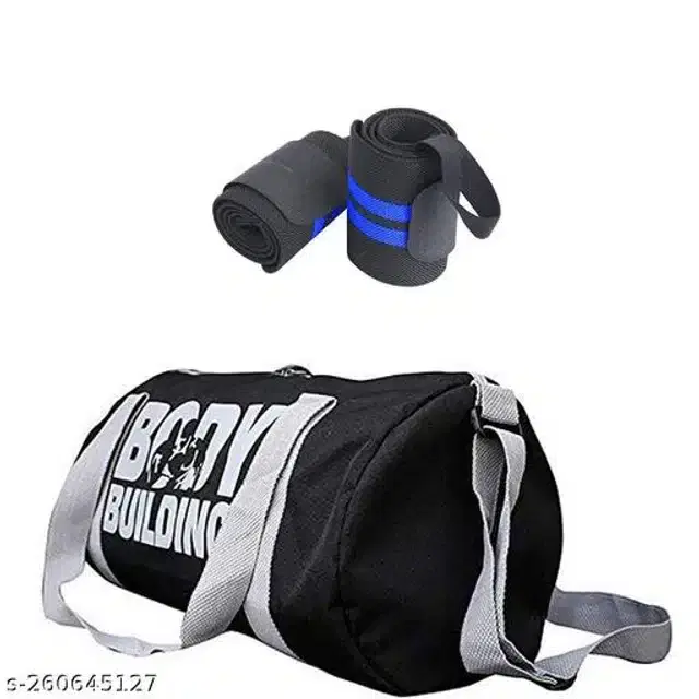 Combo of Gym Bag with Wrist Support Bands, Multicolor, Set of 2