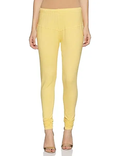 Rupa Cotton Lycra  CHURIDAR LEGGINGS for women, Lemon Yellow, Free Size
