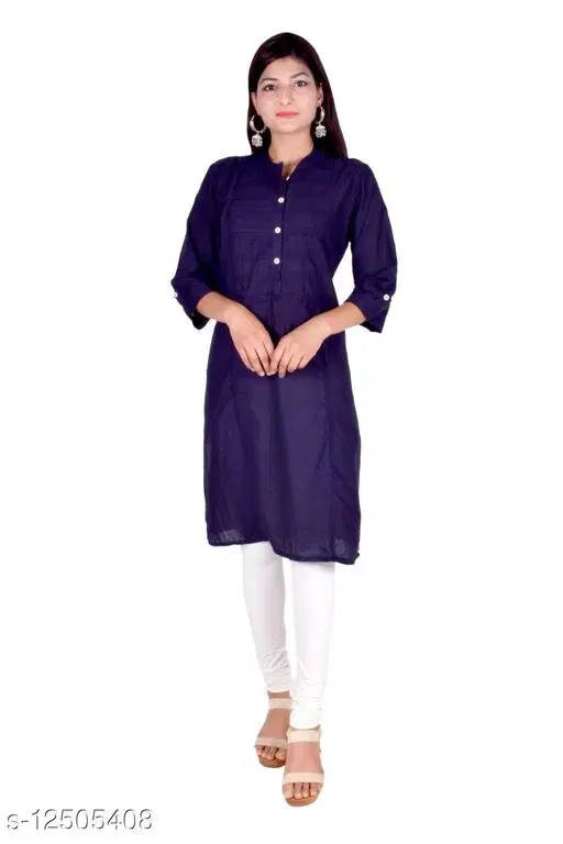 Rayon Kurti For Women, Blue (S)