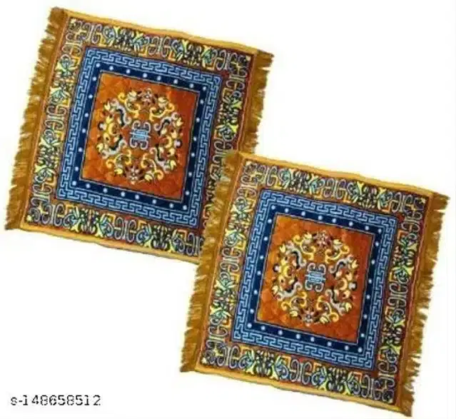 Velvet Pooja Mats for Home, Multicolor, Pack of 2