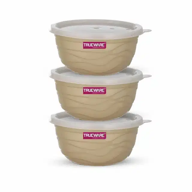 Stainless Steel Serving & Mixing Microwave Safe Bowls Set, Set of 3, Cream, 2200 ml