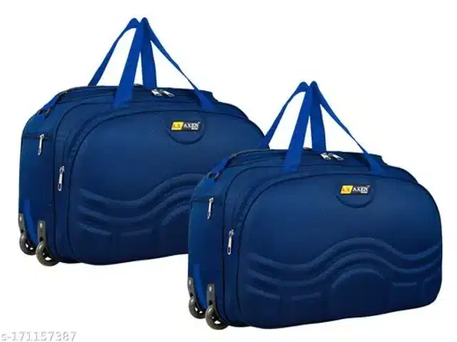 Polyester Trolley Duffel Bag for Men & Women, Navy Blue, Pack of 2