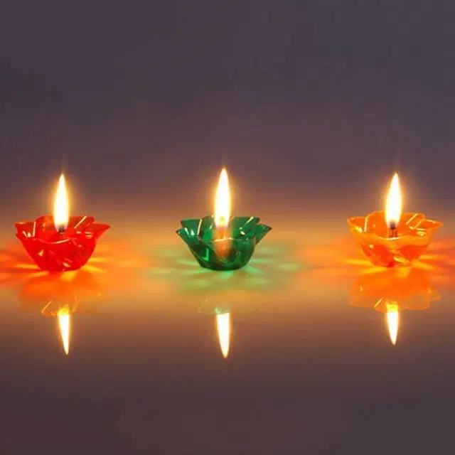 Plastic 3D Shadow Reflection Floating Diwali Diyas, Multicolor, Pack of 24