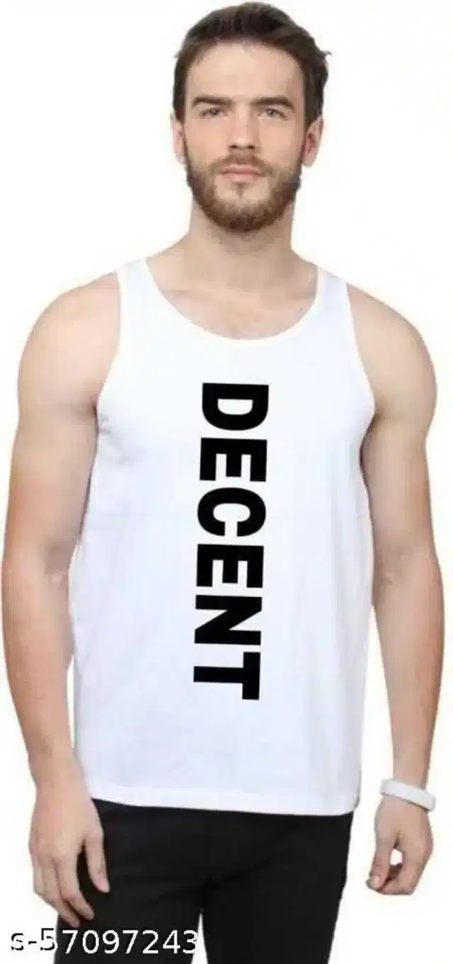 Mens Printed Gym Vest (White, M) (S-66)