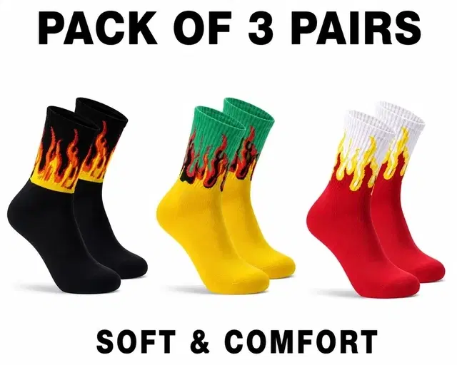 Polyblend Socks for Men, Multicolour, Pack of 3 (Free Size)
