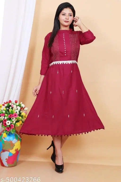Stylish Neck Rayon Kurti for Women (Purple, XS)