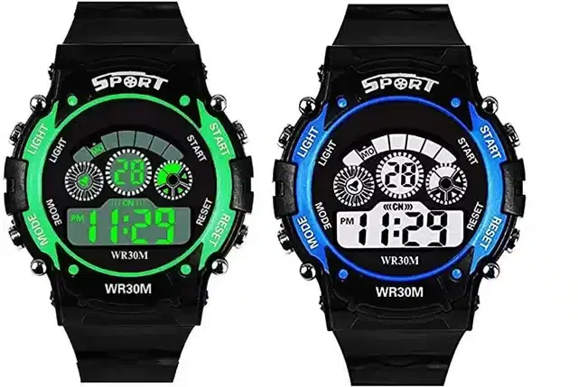 Digital Watch for Boys, Pack of 2 (Green & Blue)