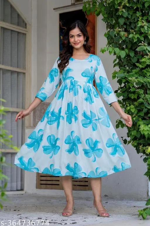 Rayon Kurti for Women, Aqua Blue (S)