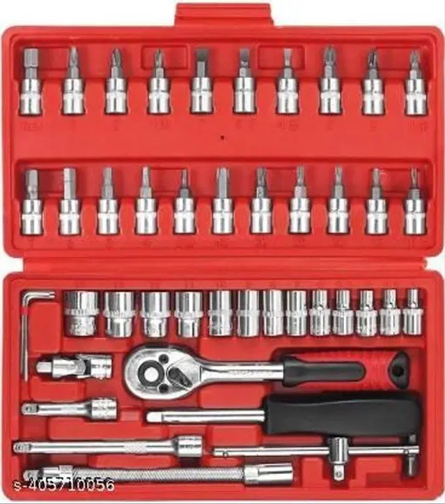 Stainless Steel Multipurpose 46 Pcs Tool Kit, Silver & Red, Set of 1