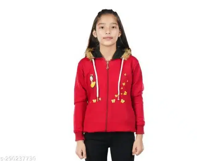 Full Sleeves Hoodies for Girls (Red, 3-4 Years)