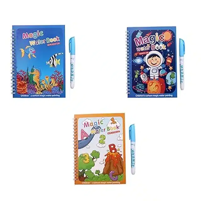 Reusable Quick Dry Water Painting Book with Doodle Pen for Kids, Multicolor, Pack of 3