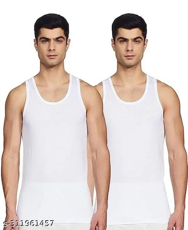 Cotton Vests for Men, Pack of 2 (White, L)