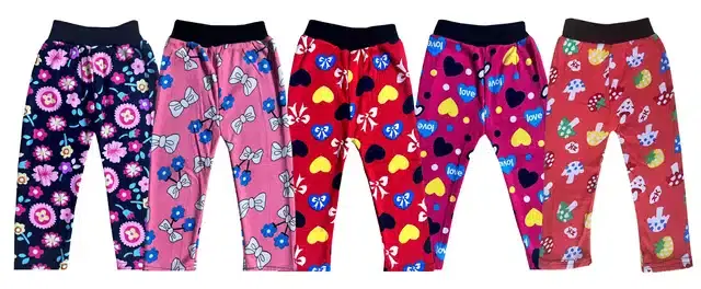Fleece Printed Tights for Girls, Pack of 5 (Multicolor, 0-3 Months)