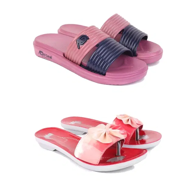 Combo of Sliders & Flats for Women, Set of 2 (Multicolor, 5)