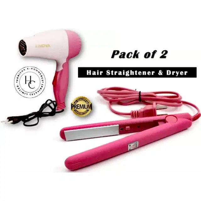 Plastic Hair Dryer With 2 in 1 Hair Straightner, Blue (1000 W)