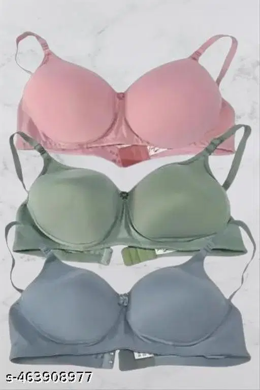 Cotton Solid Bra for Women & Girls, Pink, Pack of 3 (40A)