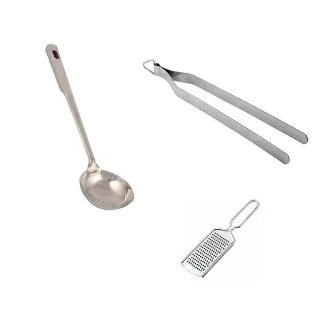 Stainless Steel Cheese Grater, Chimta & Karachi, Combo of 3