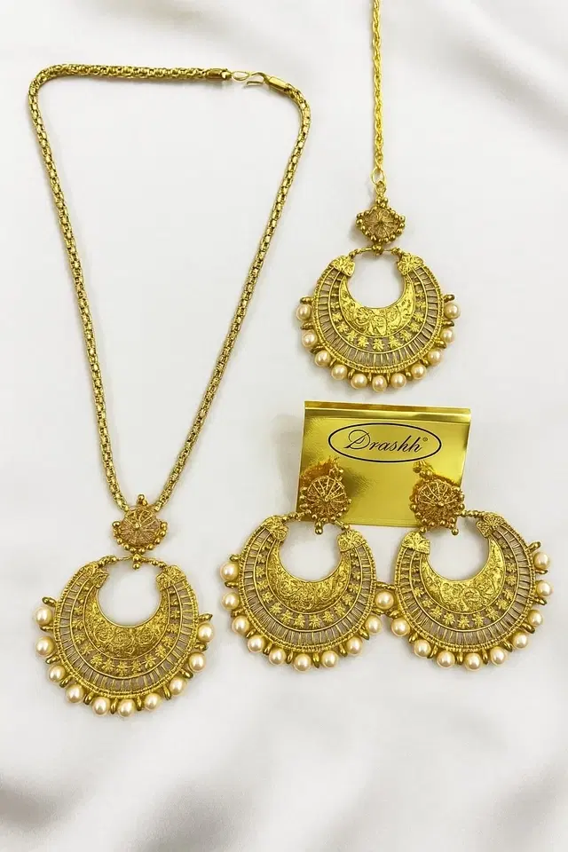 Women's Oxidized Meenakari Jewellery Set with Earrings, Yellow, Pack of 1
