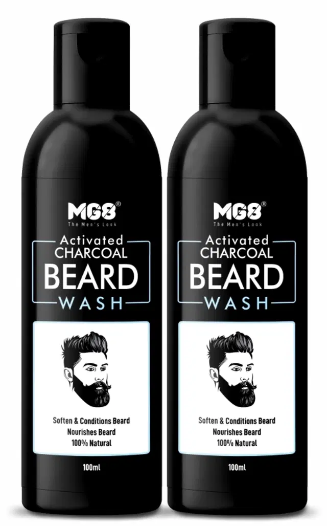 MG8 Activated Charcoal Beard Wash for Men, 100 ml, Pack of 2
