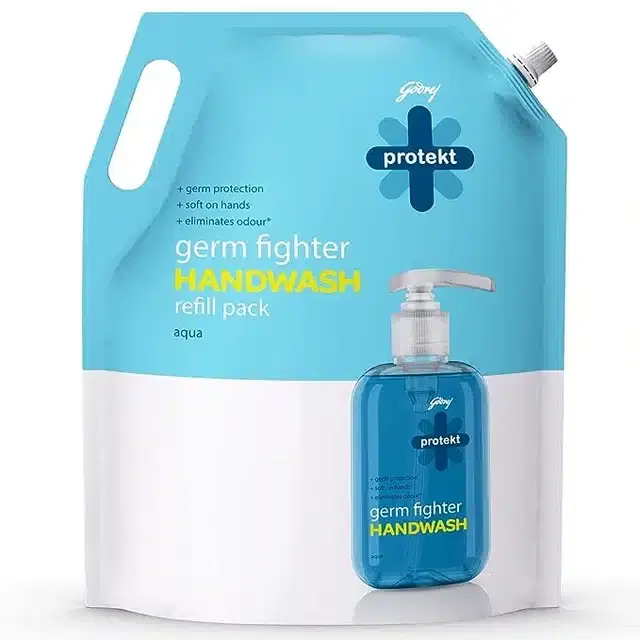 Godrej Protekt Germ Fighter Handwash Refill Pack Aqua Germ Protection & Soft on Hands - 1500ml