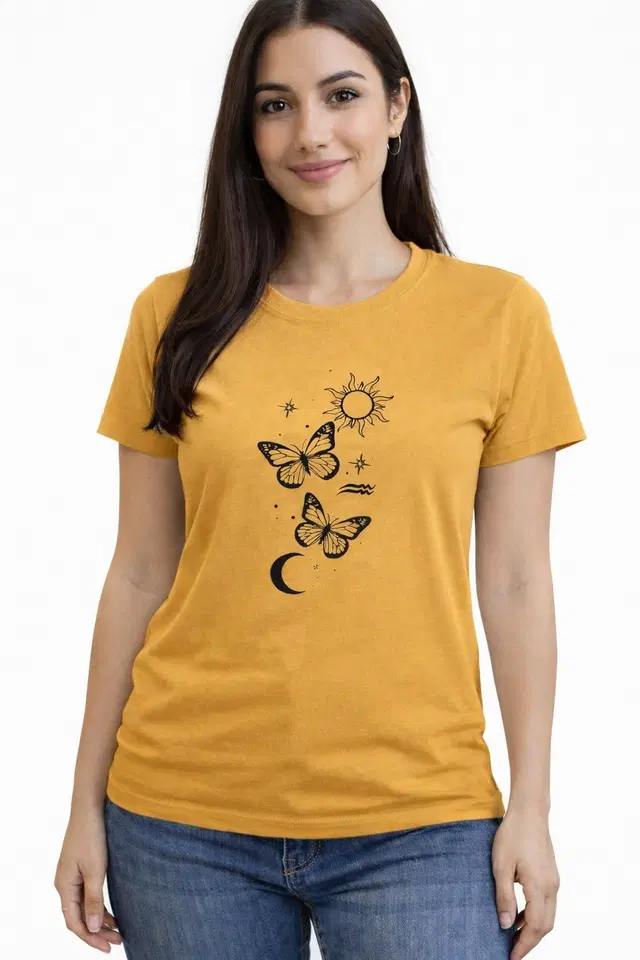 Cotton Blend Printed T-shirt for Men, Mustard (S)