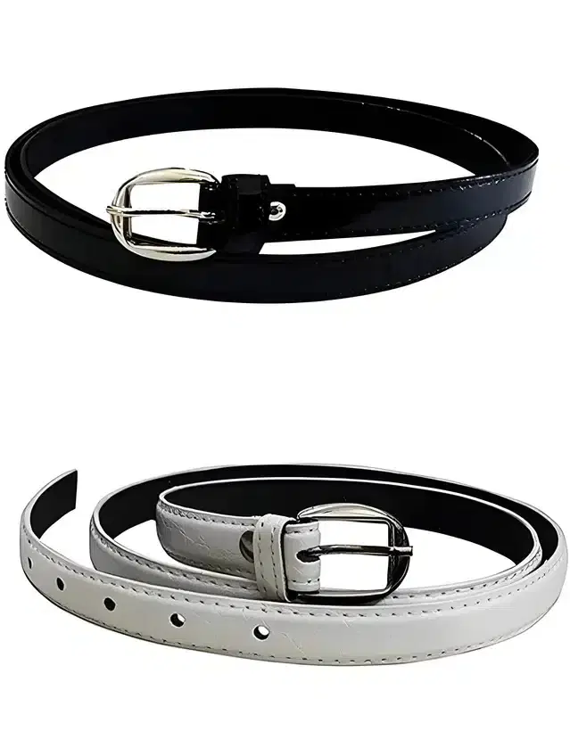 Faux Leather Belt for Women, Pack of 2 (Black & White, 26)