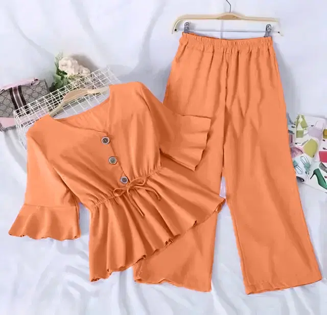 Poly Crepe Solid Clothing Set foor Girls, Orange (0-3 Months)